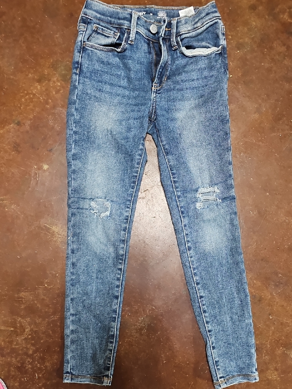 Old Navy ROCKSTAR JEGGINGS Distressed Medium Blue Skinny Jeans Size 10 HIGH-RISE